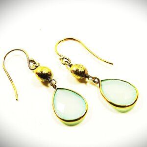 ARGENTO VIVO Sterling Silver Gold Plated Light Blue Chalcedony Drop Earrings